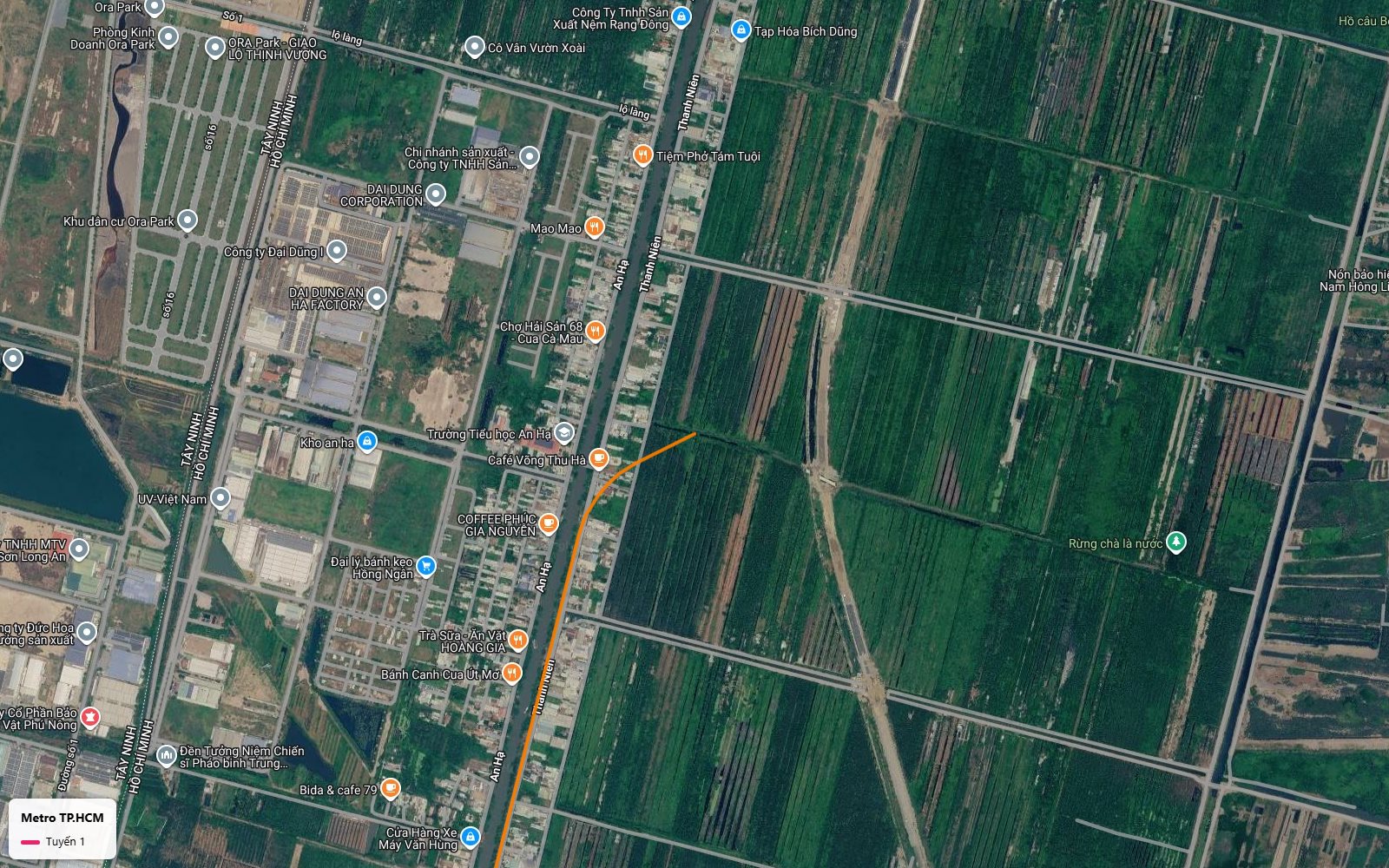Khung ảnh vệ tinh mở đầu tuyến metro số 1 TP.HCM tại khu dân cư An Hạ giữa đồng ruộng Bình Chánh