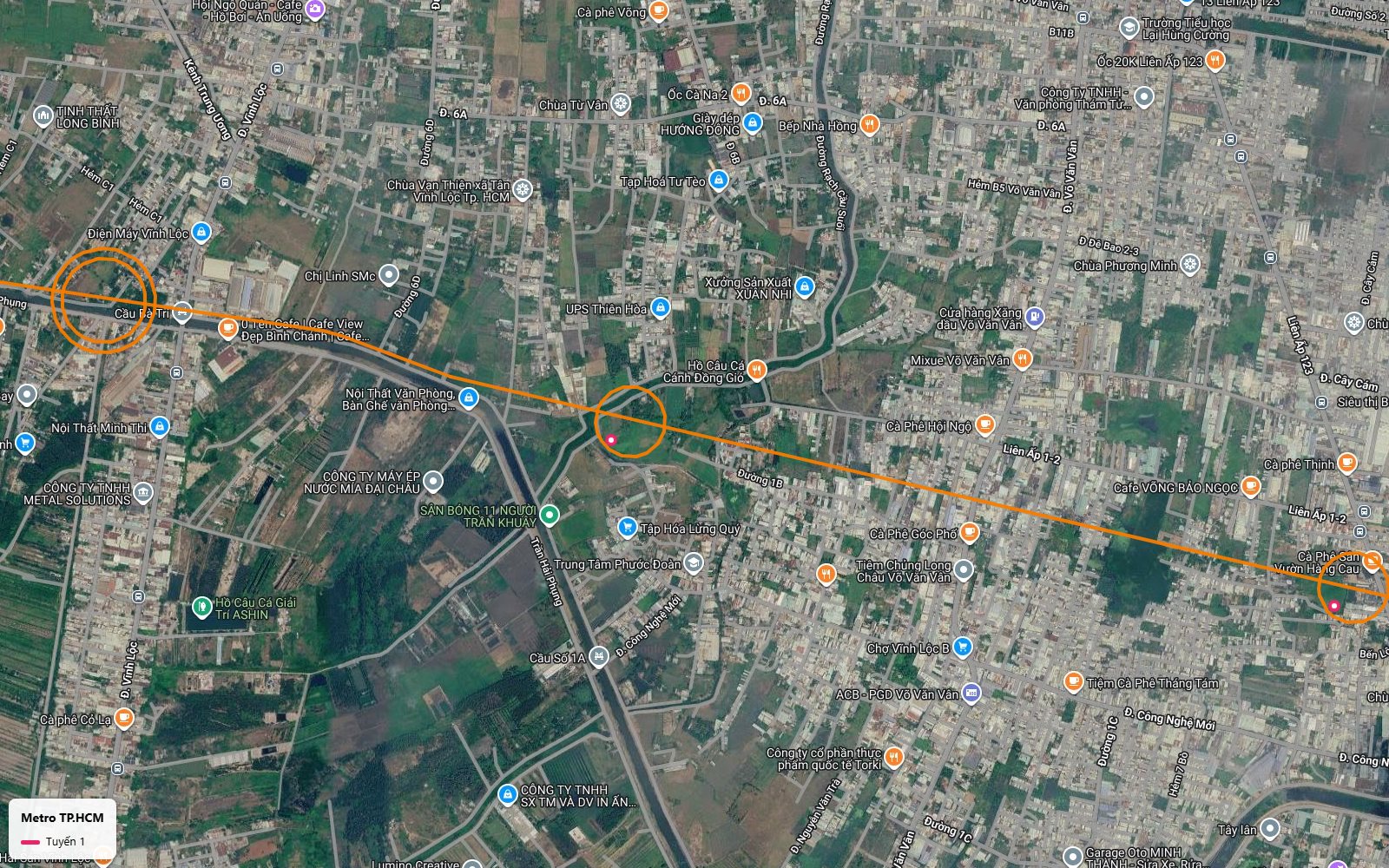 Tuyến metro số 1 TP.HCM cắt chéo lưới ô phố khu dân cư Vĩnh Lộc B, gần trục Võ Văn Vân