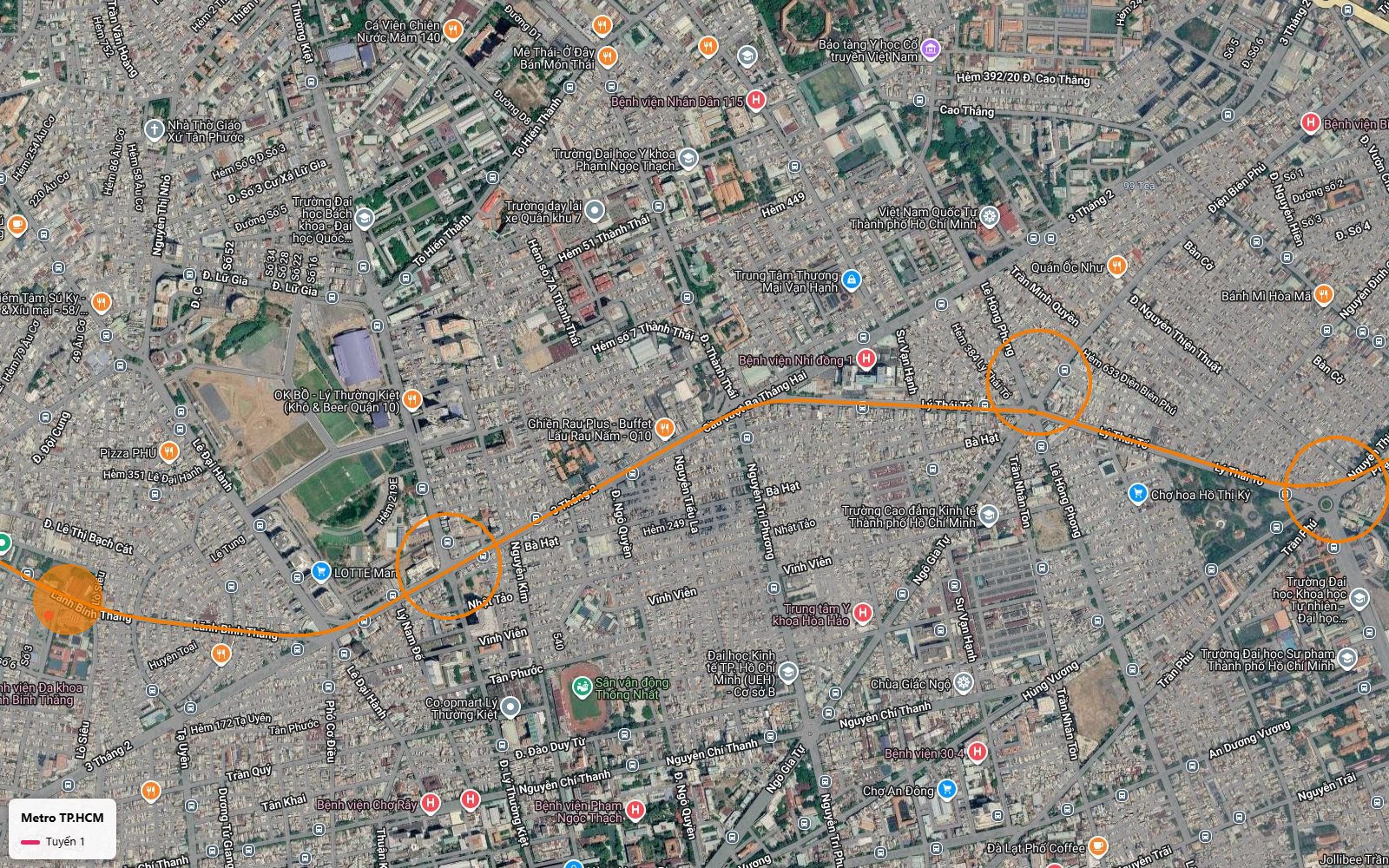 Tuyến metro số 1 theo trục 3 Tháng 2 và Lý Thái Tổ qua lõi quận 10, gần Vạn Hạnh Mall