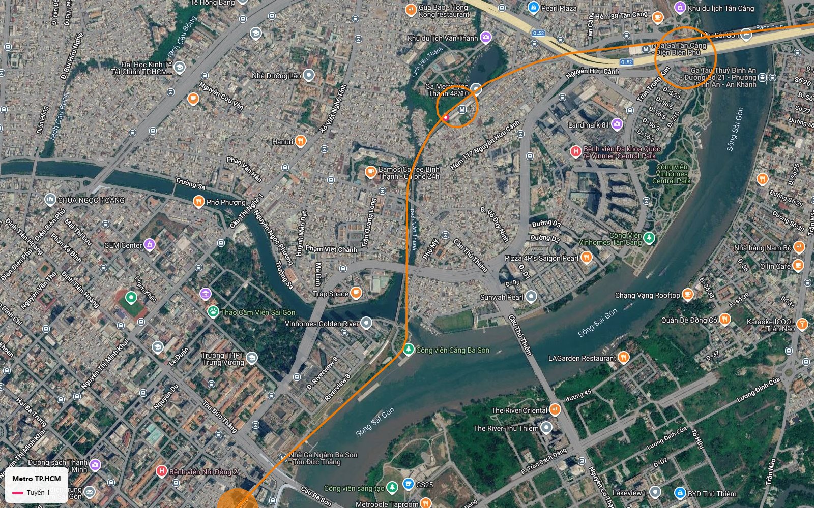 Ga Văn Thánh và ga Tân Cảng của tuyến metro số 1 gần Landmark 81 và Vinhomes Central Park