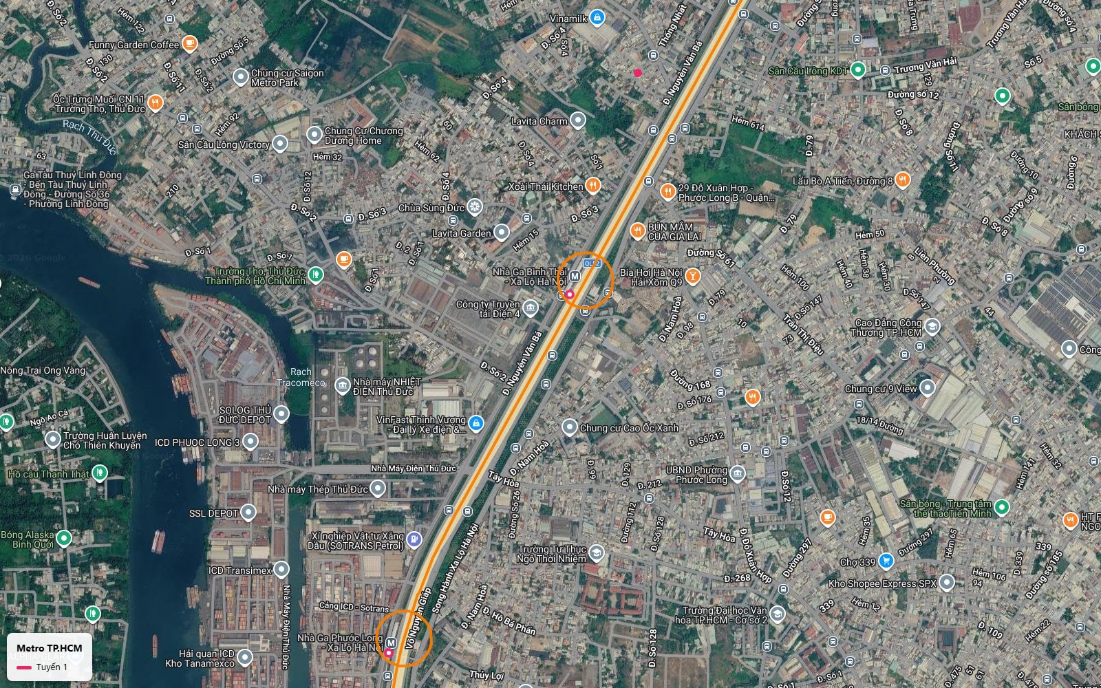 Ga Bình Thái của tuyến metro số 1 TP.HCM giữa chuỗi căn hộ Lavita và khu nhà máy Trường Thọ ven rạch
