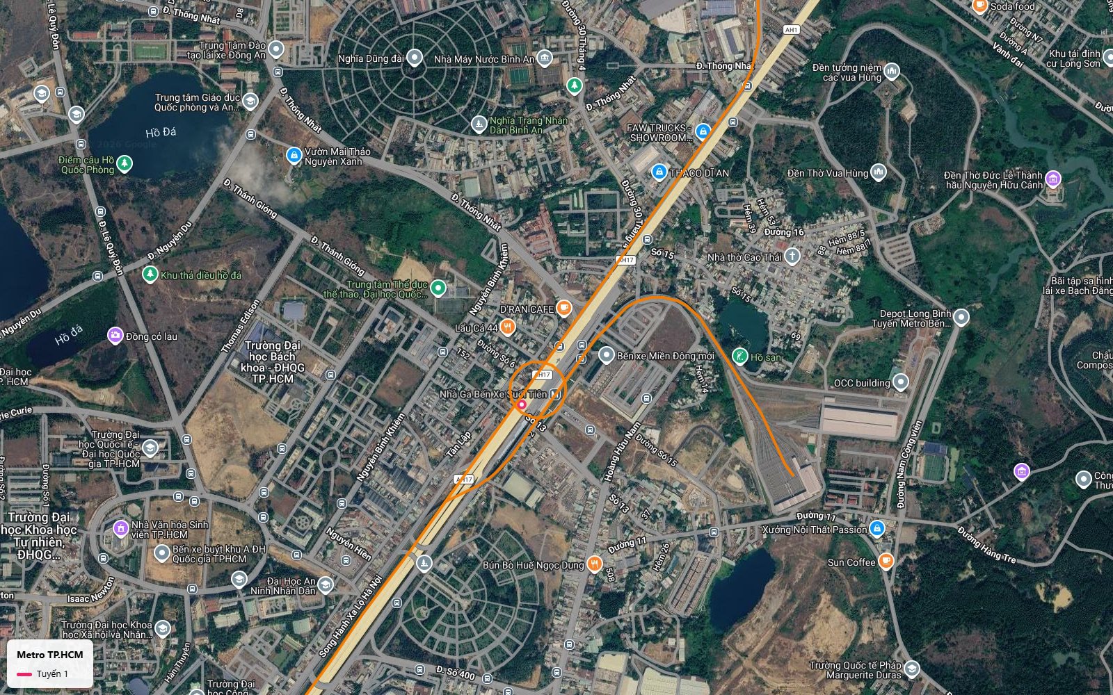 Ga Bến xe Suối Tiên của tuyến metro số 1 đối diện Bến xe Miền Đông mới và nhánh rẽ vào depot Long Bình