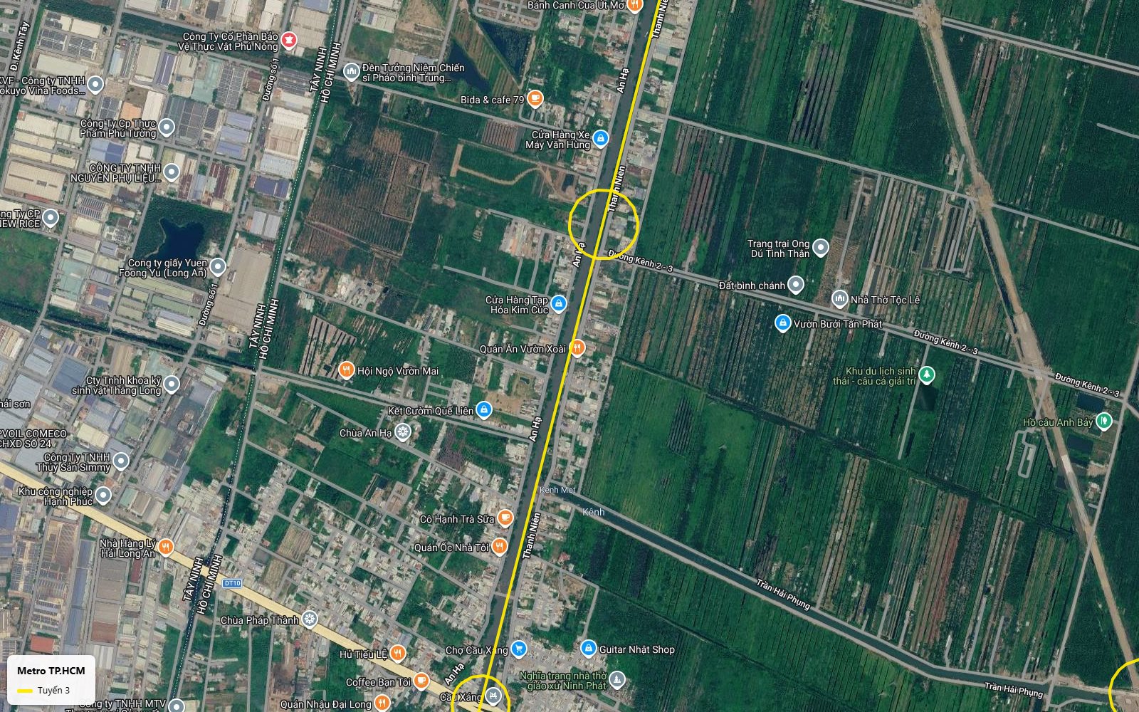 Toàn cảnh bản đồ tuyến metro số 3 TP.HCM với ga khu An Hạ tại giao Đường Kênh 2-3, huyện Bình Chánh