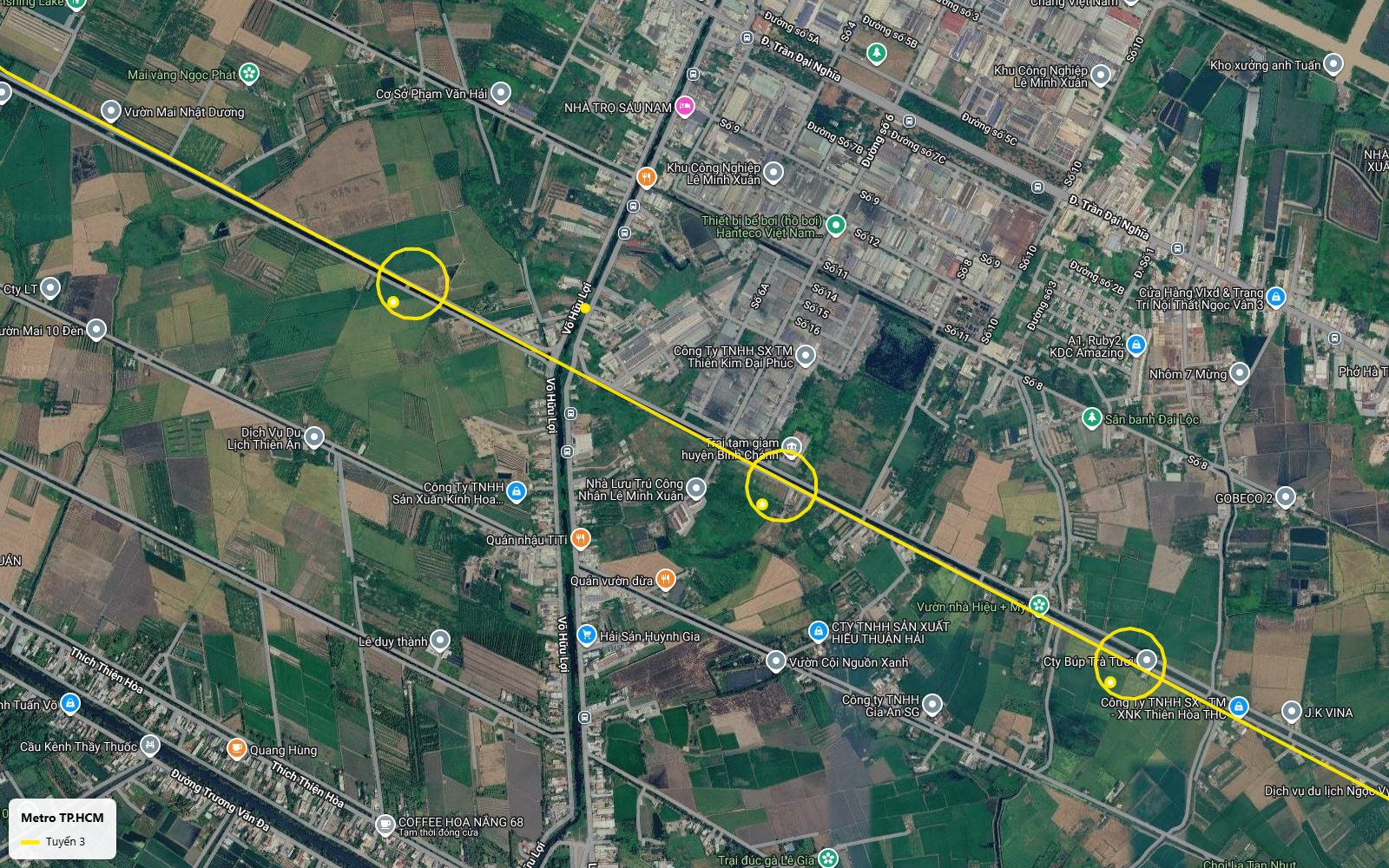 Toàn cảnh bản đồ tuyến metro số 3 TP.HCM cắt đường Võ Hữu Lợi, hai ga liên tiếp ở vùng đệm khu công nghiệp Lê Minh Xuân