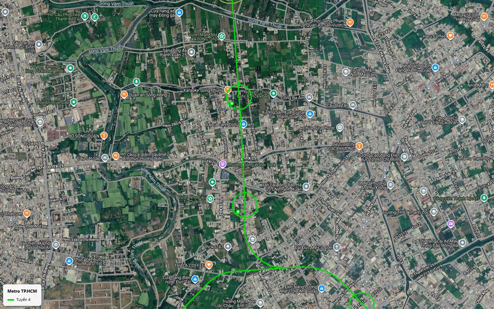 Tuyến metro số 4 chạy thẳng Bắc Nam qua vùng rau phường Thạnh Xuân giữa nhánh sông Vàm Thuật