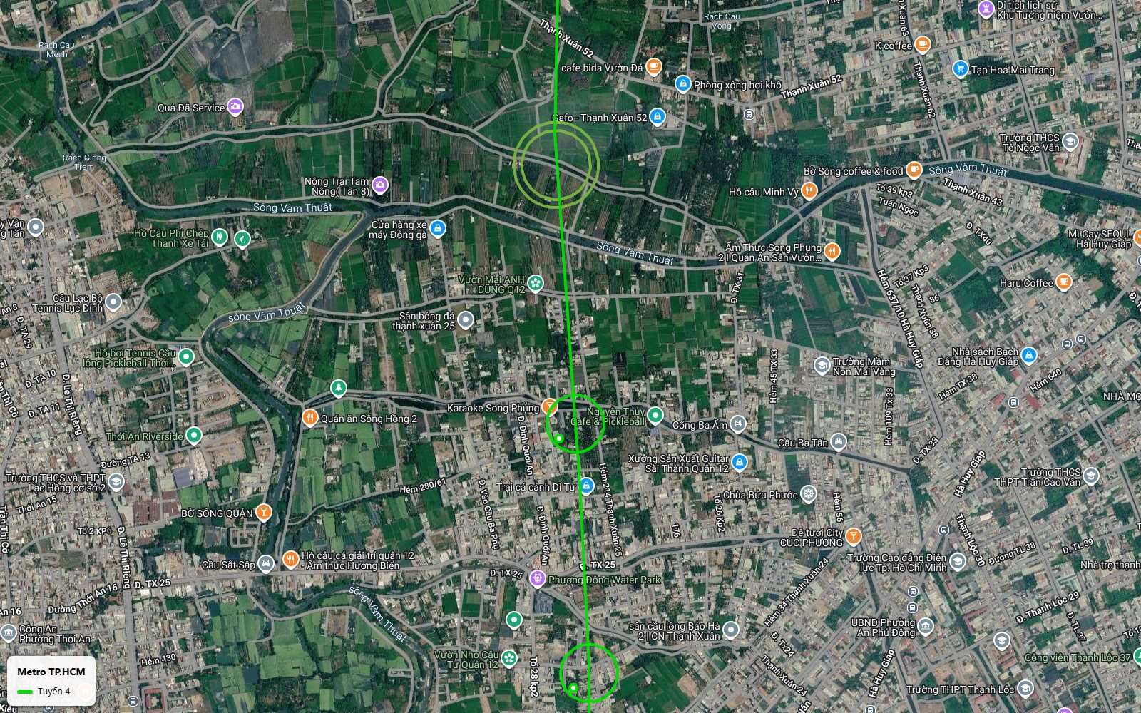 Bản đồ tuyến metro số 4 đoạn Thạnh Xuân Quận 12 với cụm ga kép và ga lớn khu TX 25