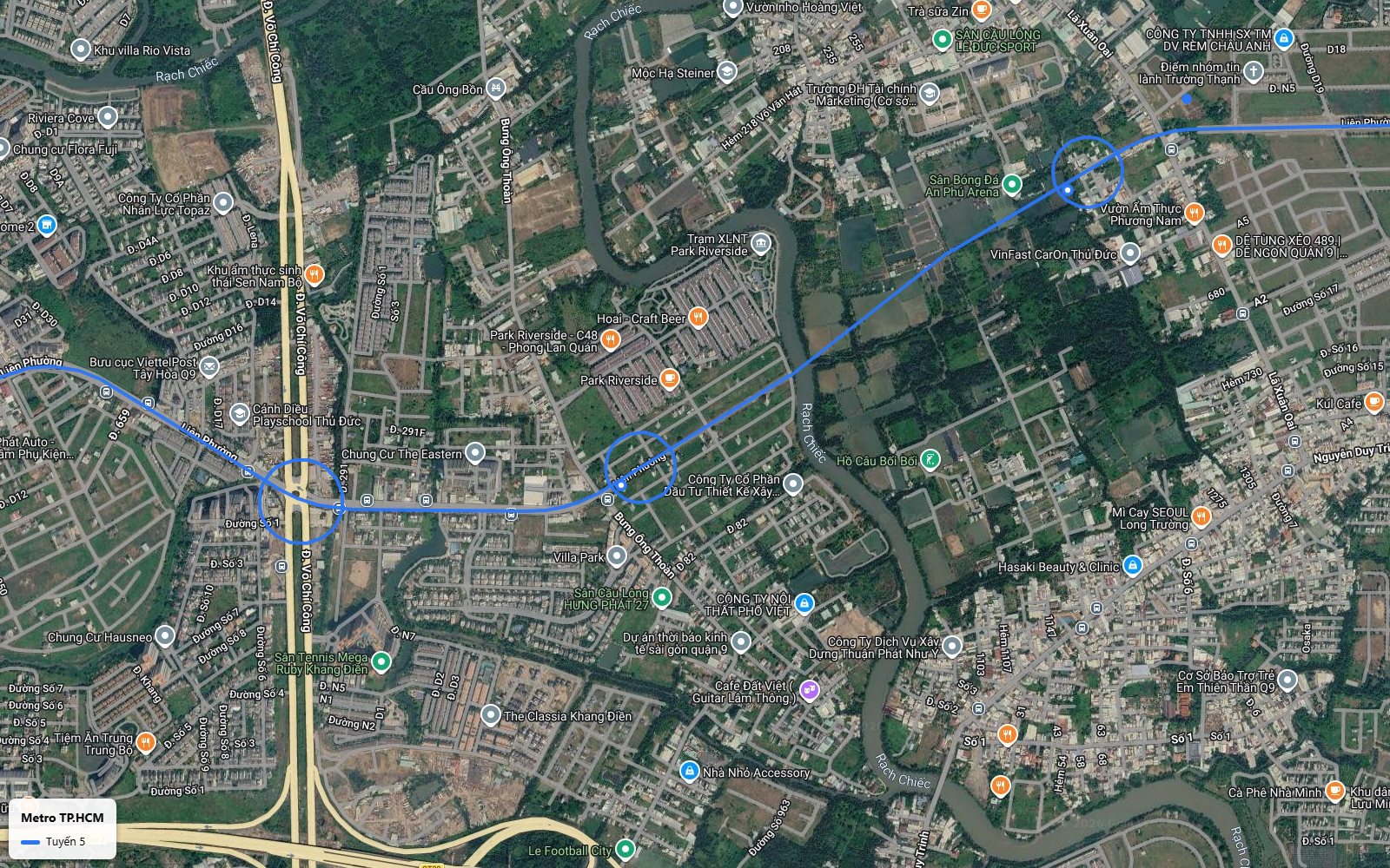 Khung bản đồ metro số 5 tại giao lộ Liên Phường và Võ Chí Công, khu Phú Hữu, rạch Chiếc