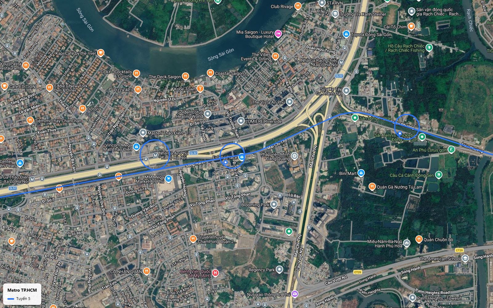 Khung toàn cảnh bản đồ metro số 5 tại nút giao An Phú, ga An Phú trên Xa lộ Hà Nội gần Thảo Điền