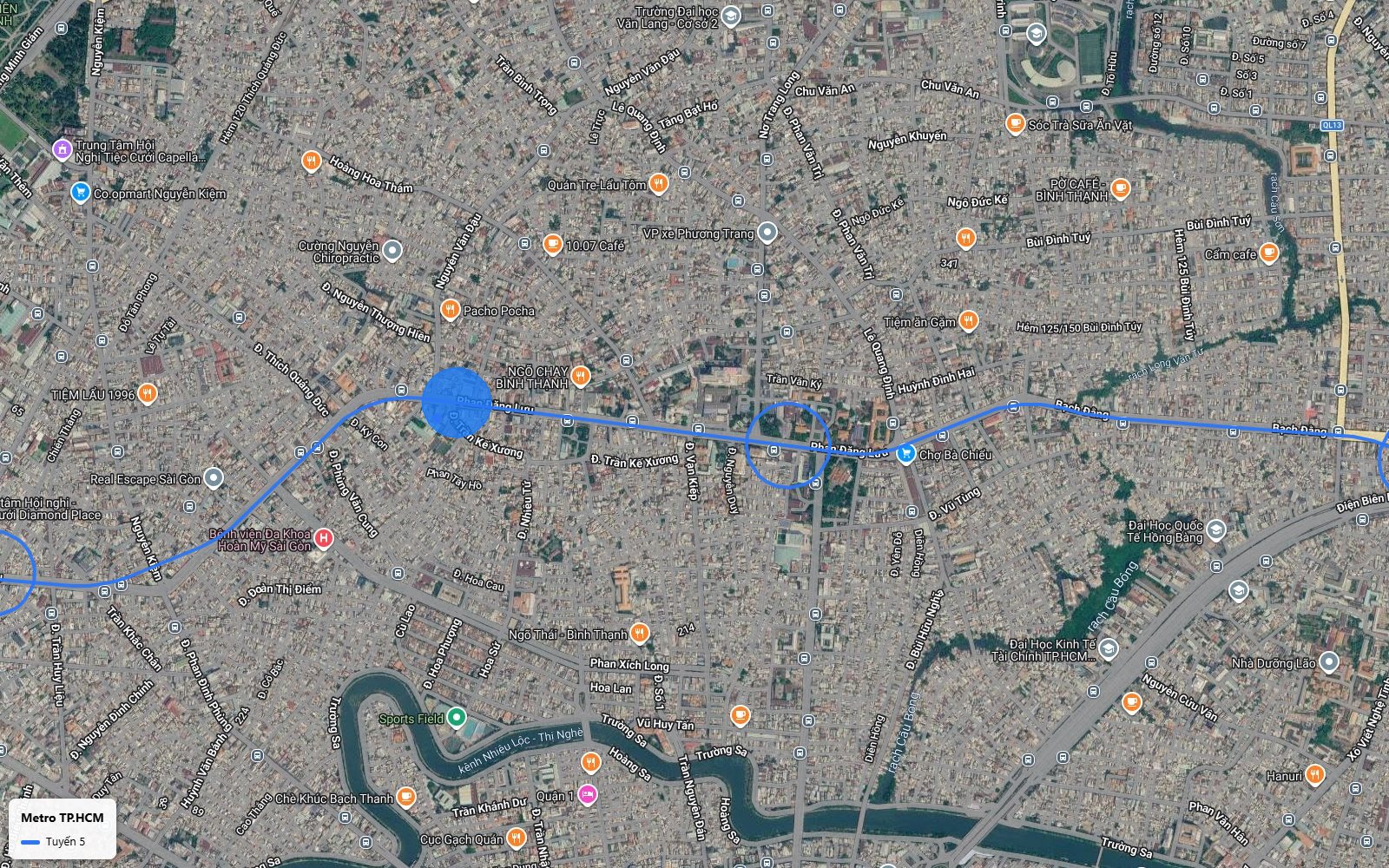 Khung toàn cảnh bản đồ metro số 5 đi ngầm dưới Phan Đăng Lưu, quận Phú Nhuận, gần chợ Bà Chiểu