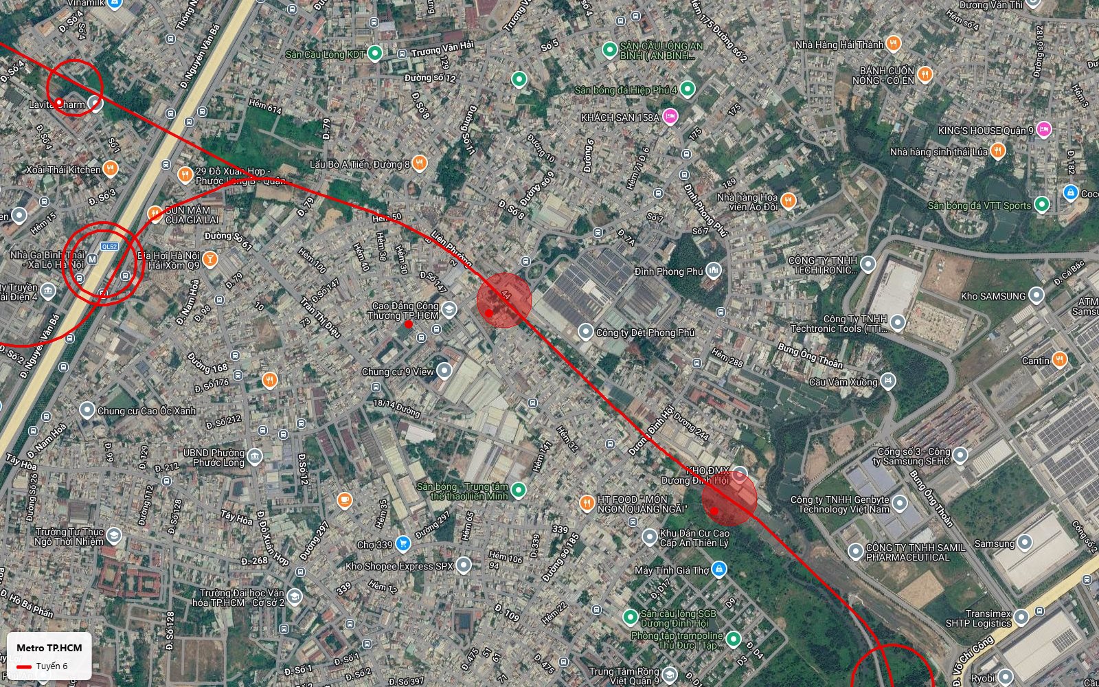 Bản đồ hai ga ngầm tuyến metro số 6 trên trục Liên Phường Dương Đình Hội Phước Long B gần Samsung SEHC