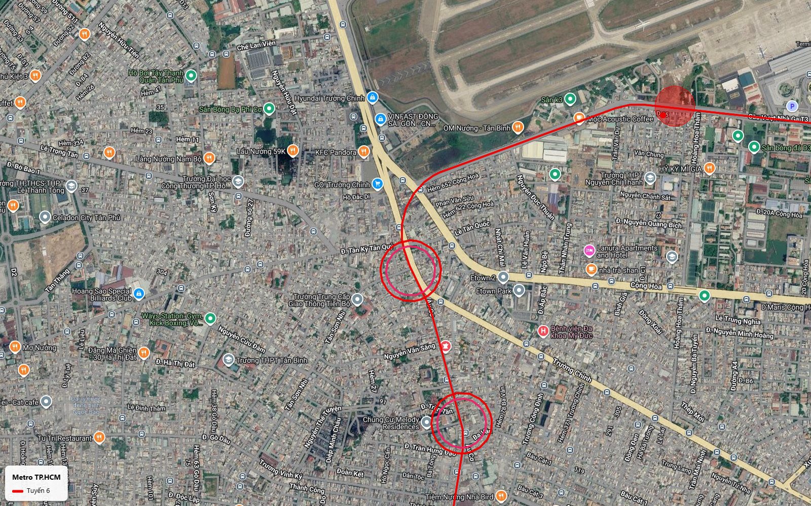 Bản đồ ga trung chuyển tuyến metro số 6 với tuyến metro số 2 tại nút Trường Chinh Tân Kỳ Tân Quý khu Bà Quẹo
