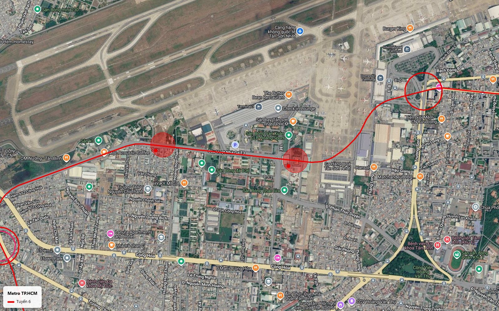 Bản đồ tuyến metro số 6 chạy sát nhà ga T3 sân bay Tân Sơn Nhất và ga hàng hóa trên đường Phan Thúc Duyện