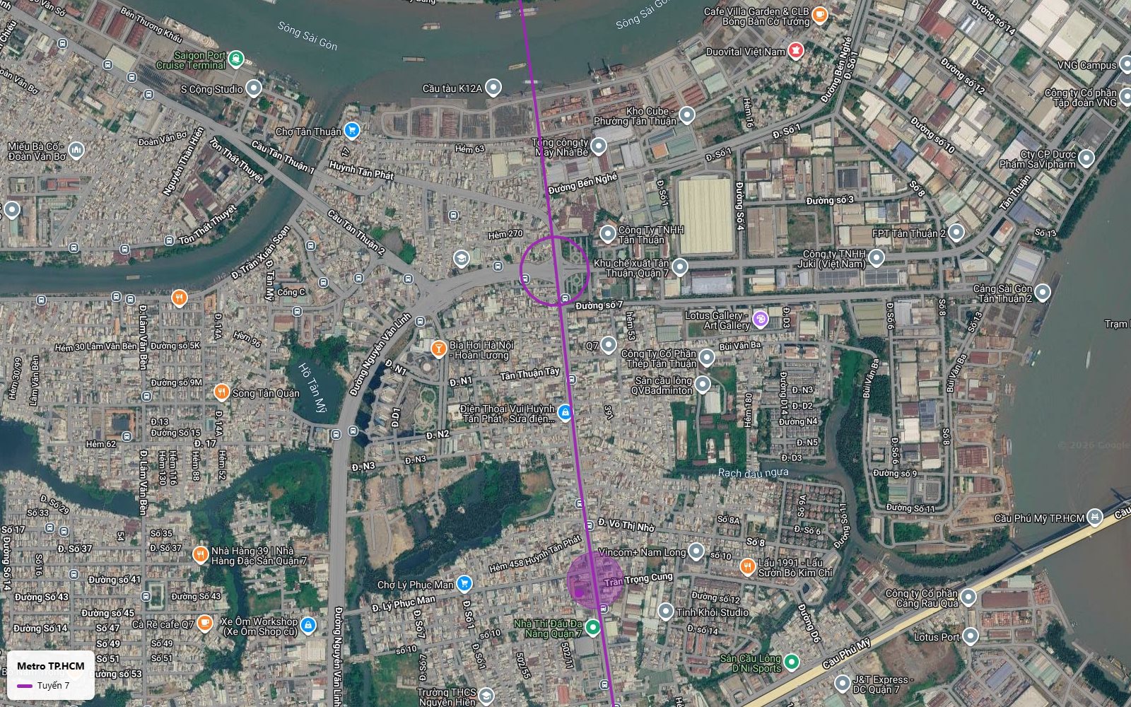 Toàn cảnh tuyến metro số 7 qua Khu chế xuất Tân Thuận Quận 7 với ga tại nút đường số 7 và trục Huỳnh Tấn Phát
