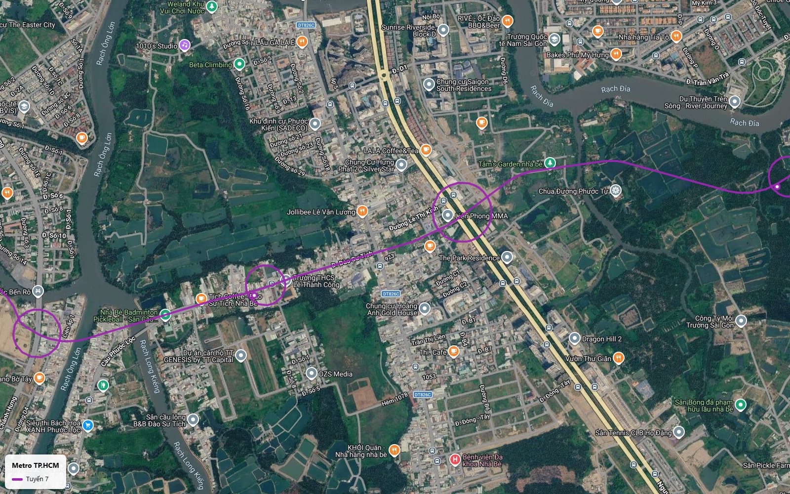 Toàn cảnh tuyến metro số 7 theo đường Đào Sư Tích qua xã Phước Kiển Nhà Bè với ga gần Trường THCS Lê Thành Công