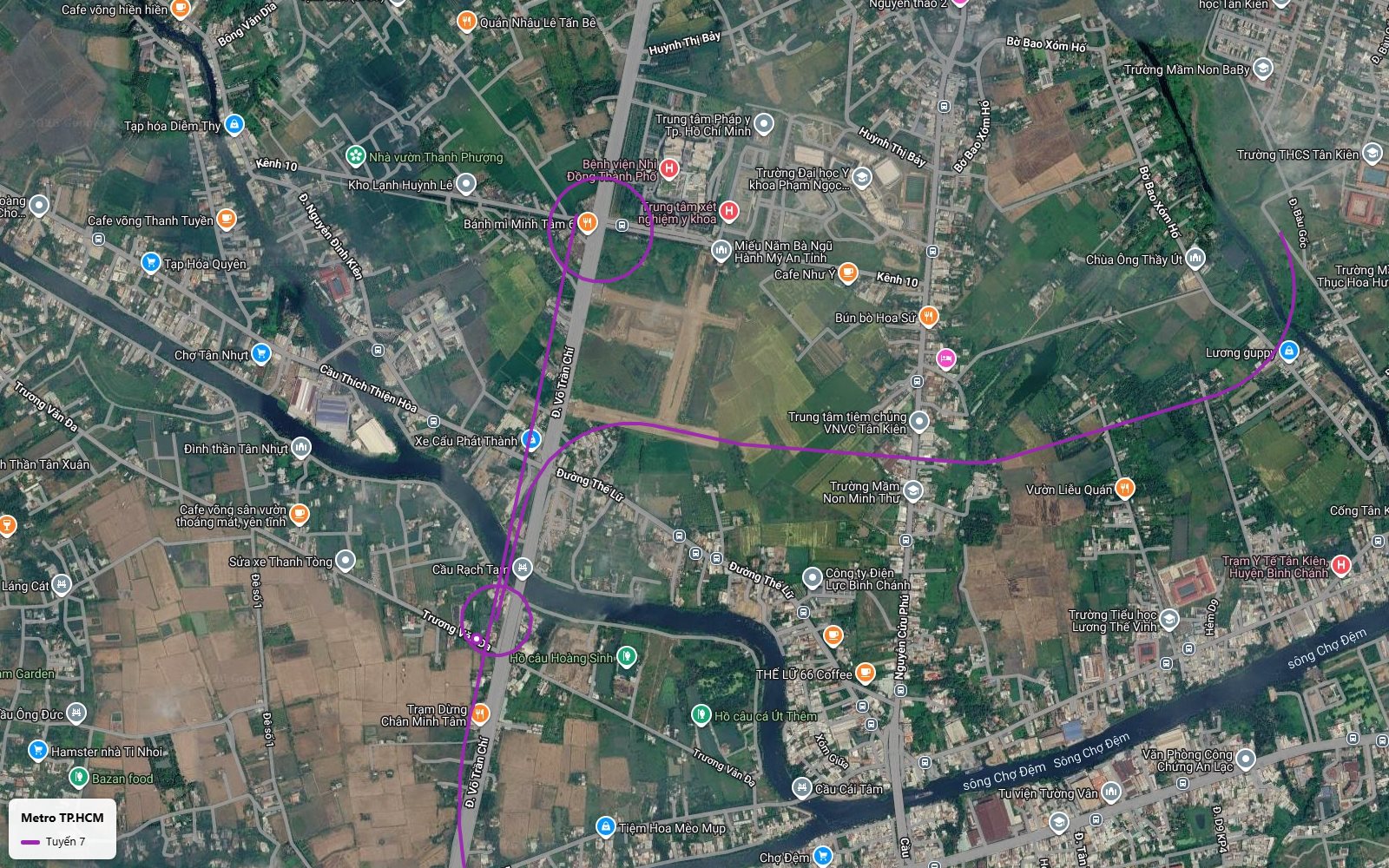 Toàn cảnh tuyến metro số 7 rẽ từ Võ Trần Chí về khu Tân Kiên qua Kênh 10 và trung tâm tiêm chủng VNVC Tân Kiên