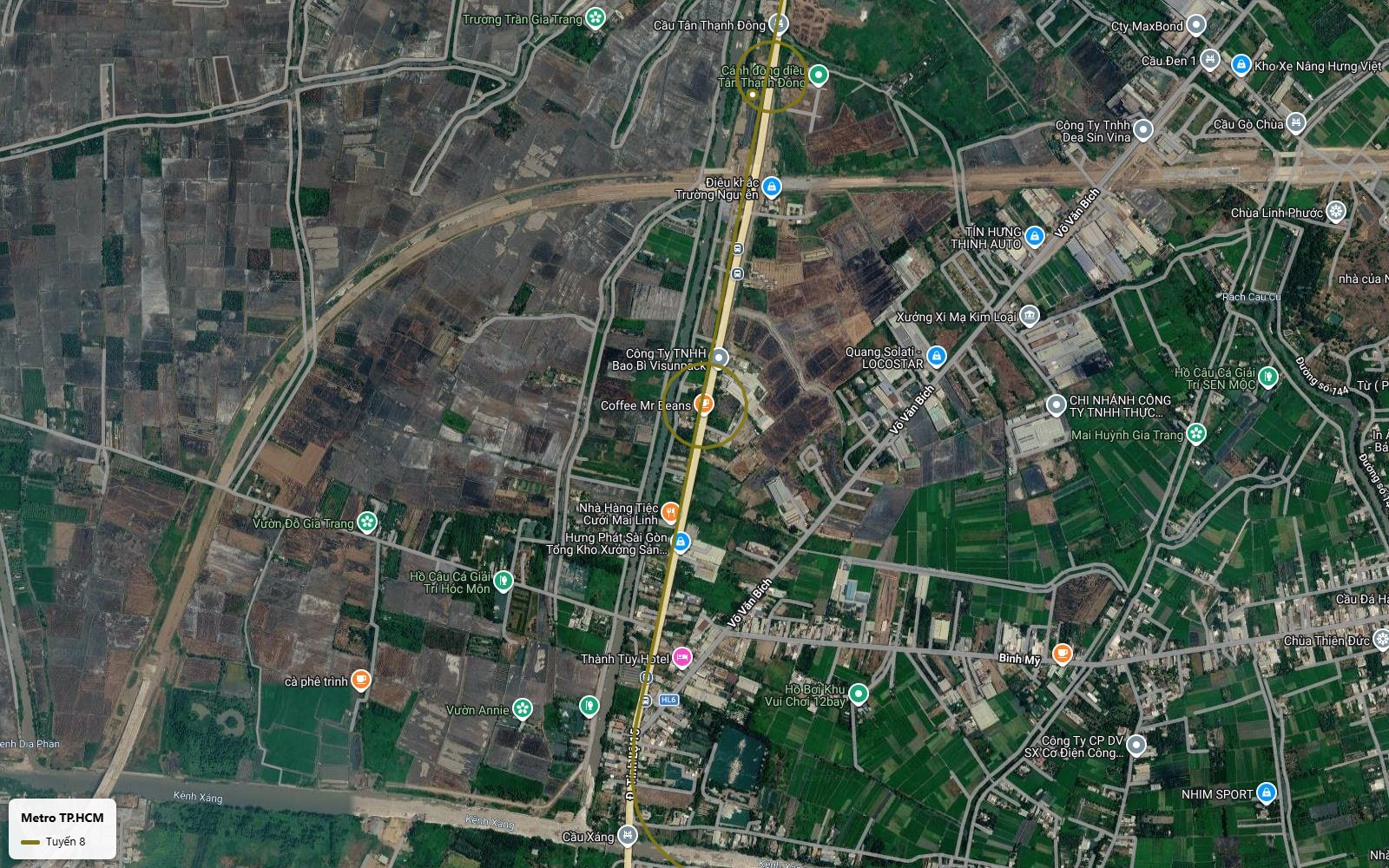 Toàn cảnh đoạn cuối huyện Củ Chi tuyến metro số 8 dọc Tỉnh lộ 15 hướng về kênh Xáng