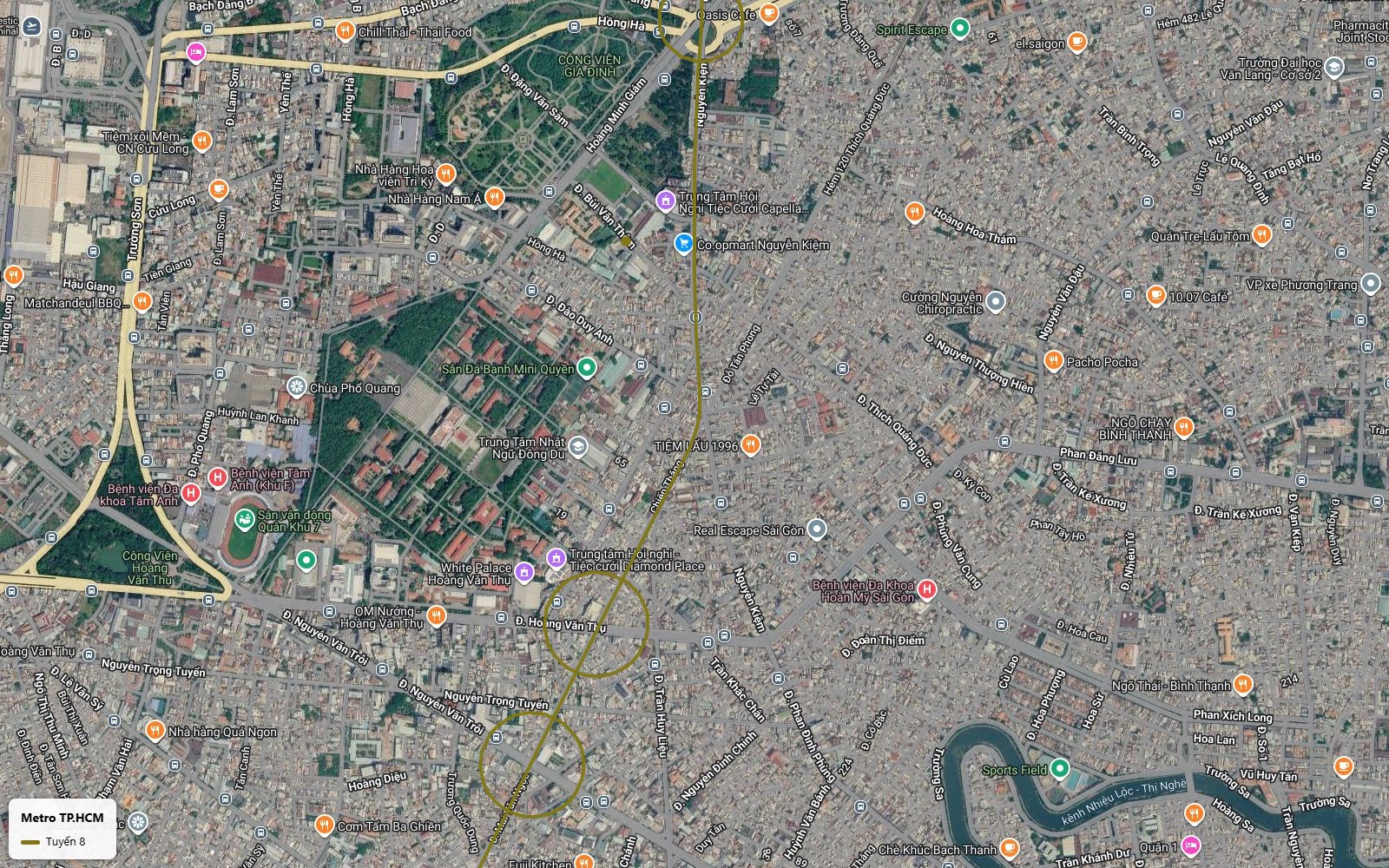 Toàn cảnh tuyến metro số 8 qua chùa Phổ Quang sân vận động Quân khu 7 tới Hoàng Văn Thụ Nguyễn Văn Trỗi