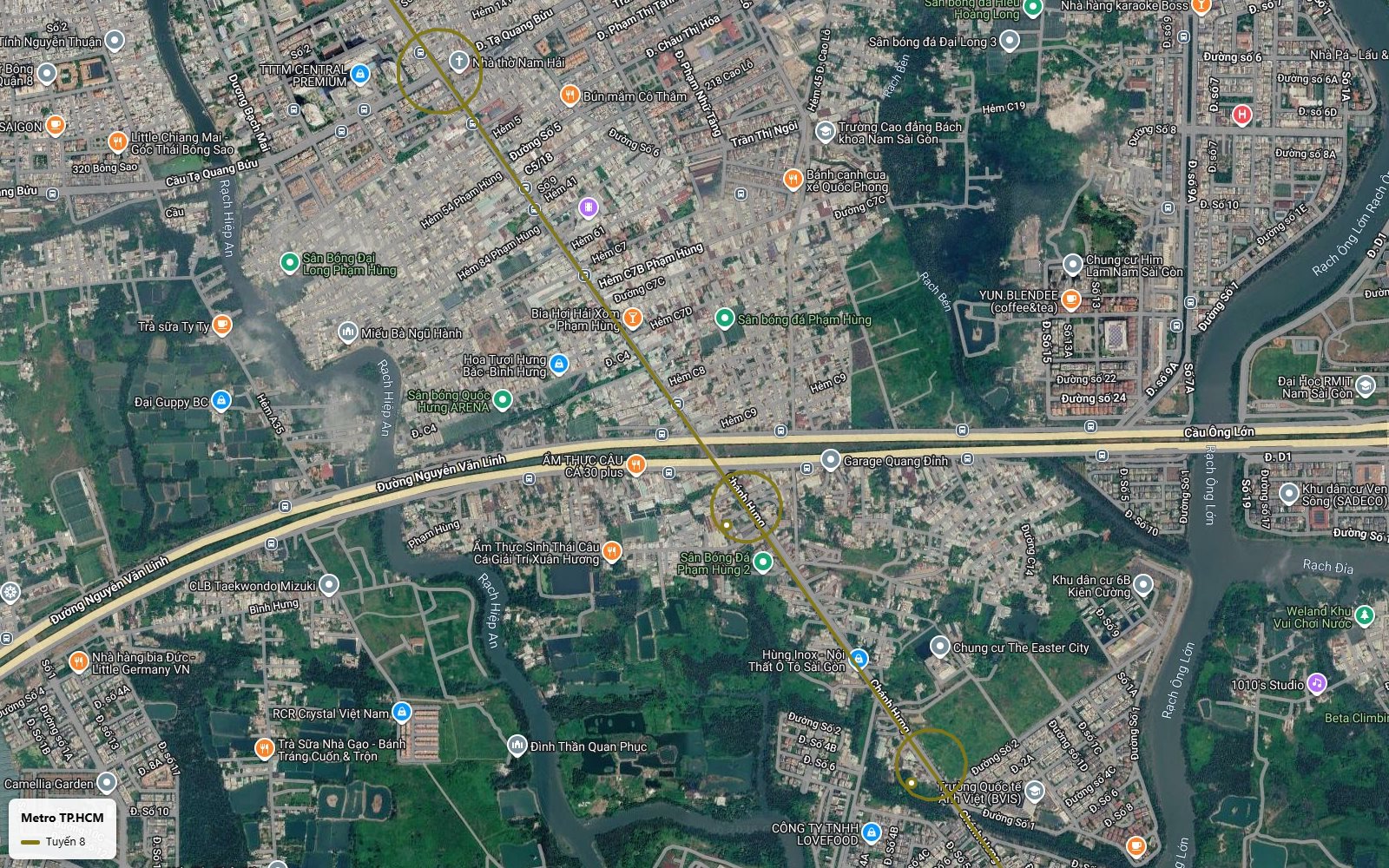 Toàn cảnh tuyến metro số 8 cắt đại lộ Nguyễn Văn Linh gần cầu Ông Lớn qua xã Bình Hưng RMIT Nam Sài Gòn