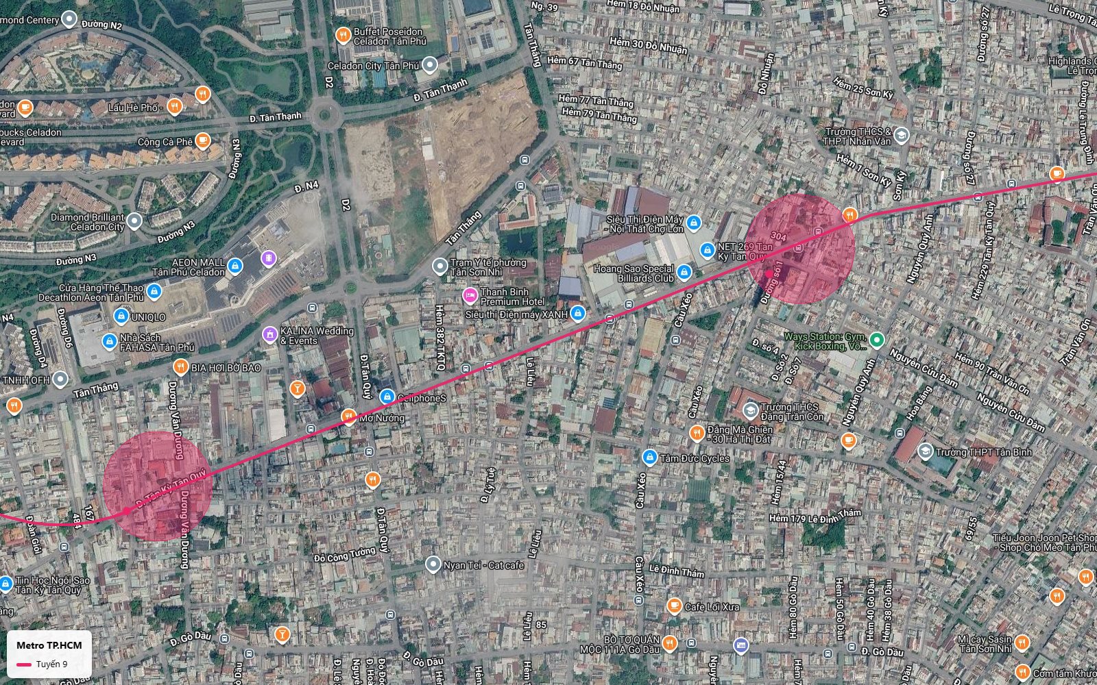 Toàn cảnh hai vùng ga ngầm metro số 9 trên đường Tân Kỳ Tân Quý cạnh Aeon Mall Tân Phú Celadon