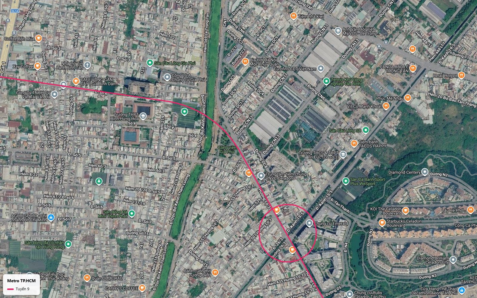 Toàn cảnh ga metro số 9 tại giao Đường 26/3 và Kênh 19/5 gần chung cư Emerald và KCN Tân Bình