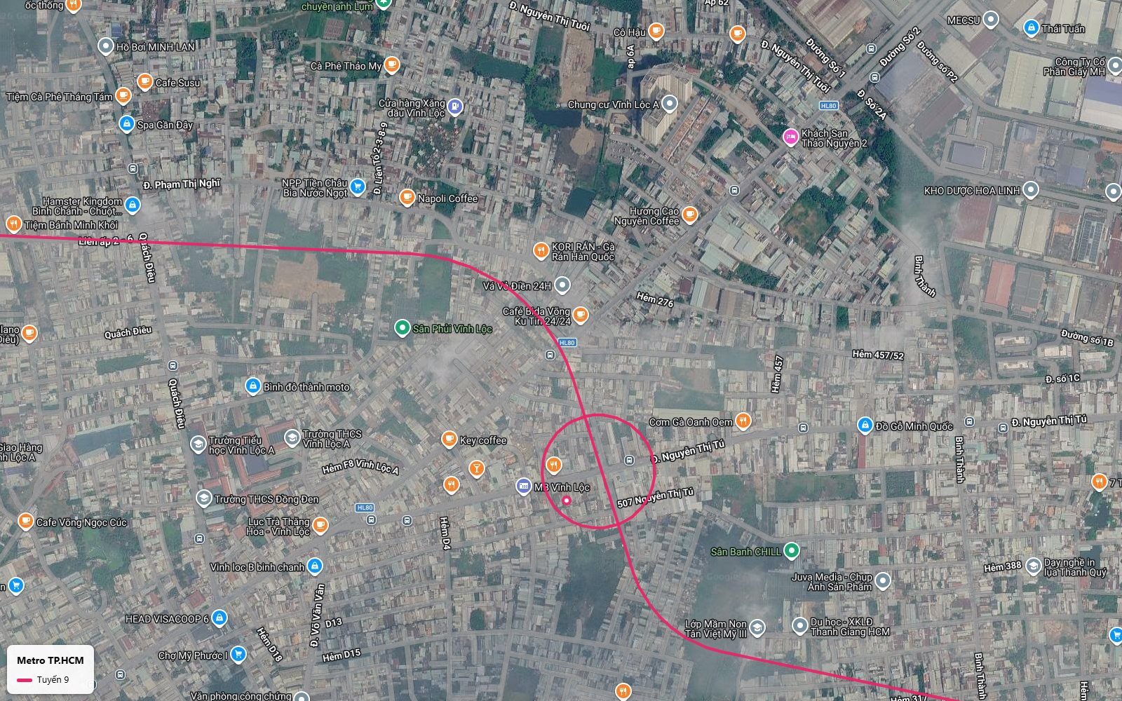 Toàn cảnh ga metro số 9 tại giao Nguyễn Thị Tú và Hương lộ 80 khu Vĩnh Lộc A đang đô thị hóa