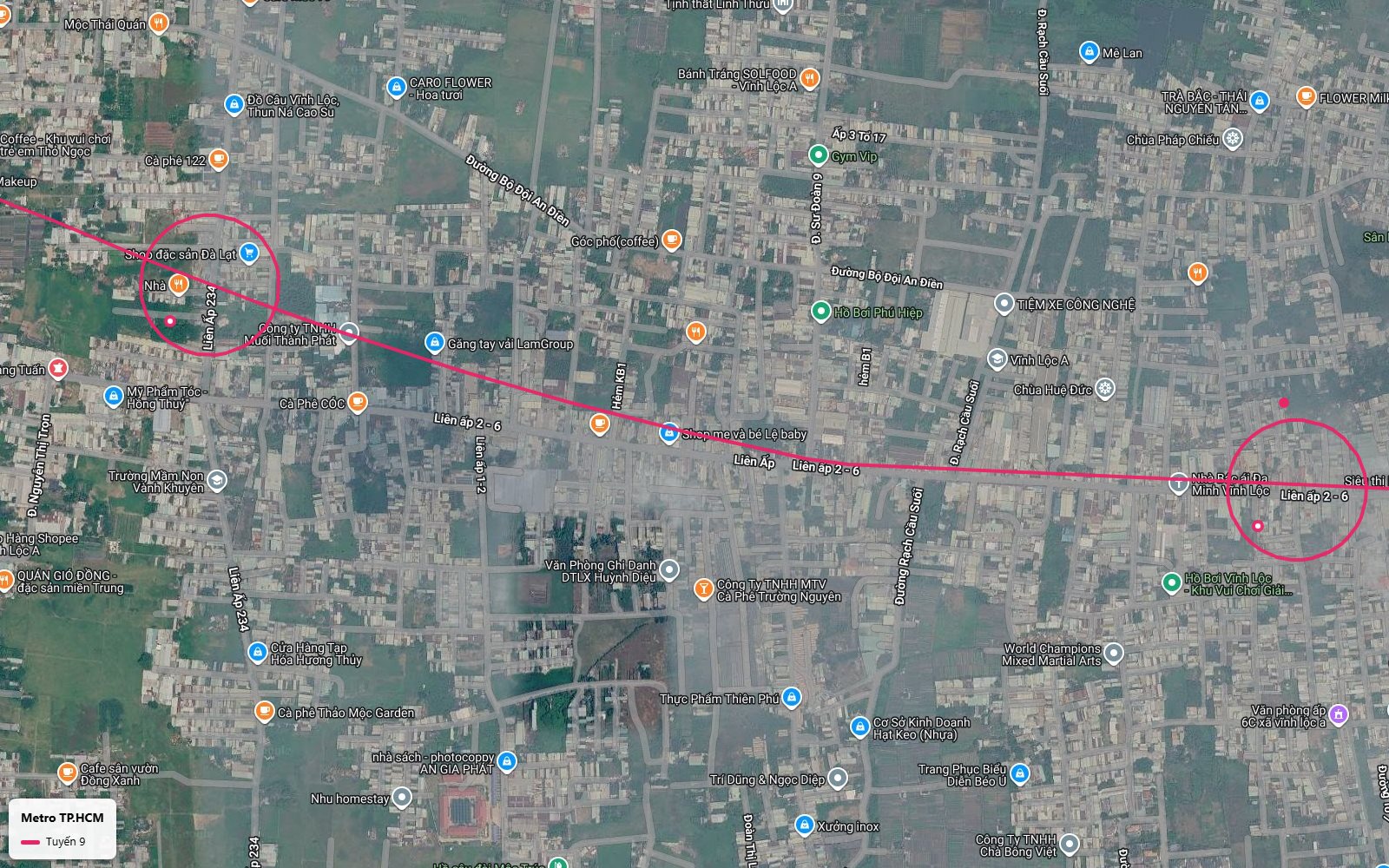 Toàn cảnh hai nhà ga metro số 9 trên trục Liên ấp 2-6 khu Liên Ấp 234 và đường Rạch Cầu Suối